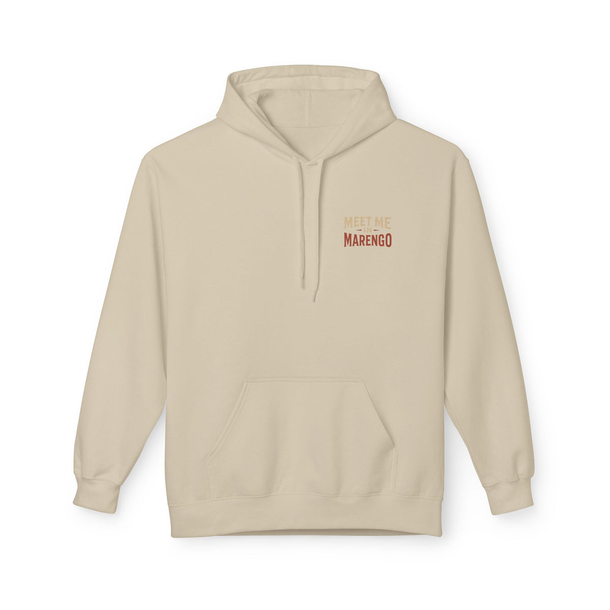 Hoodie- Unisex Softstyle Fleece - Beige and Rust Meet Me In Marengo Logo