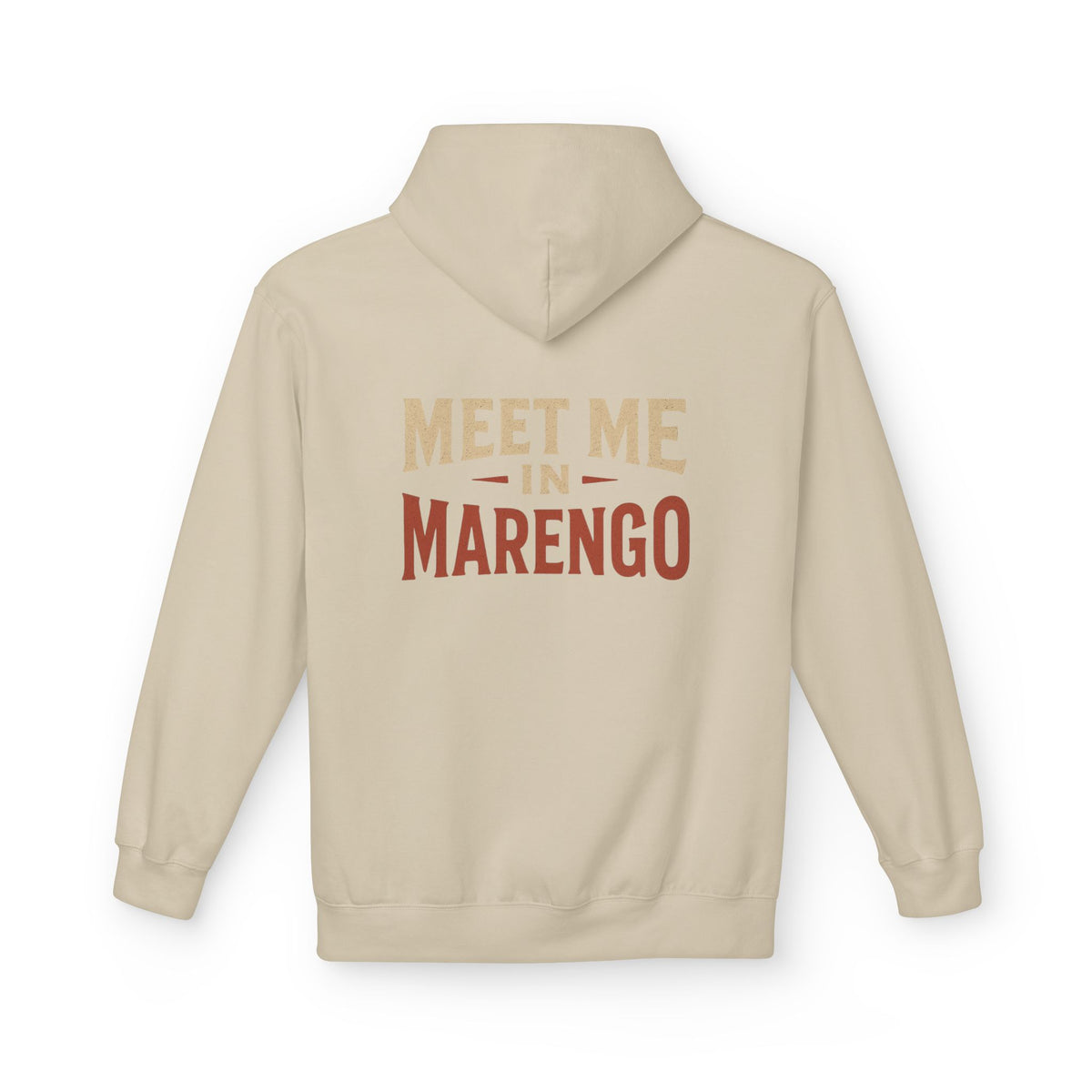 Hoodie- Unisex Softstyle Fleece - Beige and Rust Meet Me In Marengo Logo