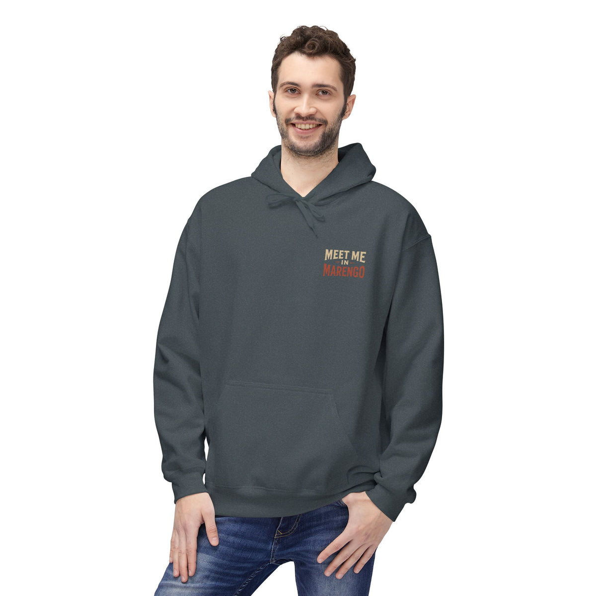 Hoodie- Unisex Softstyle Fleece - Beige and Rust Meet Me In Marengo Logo