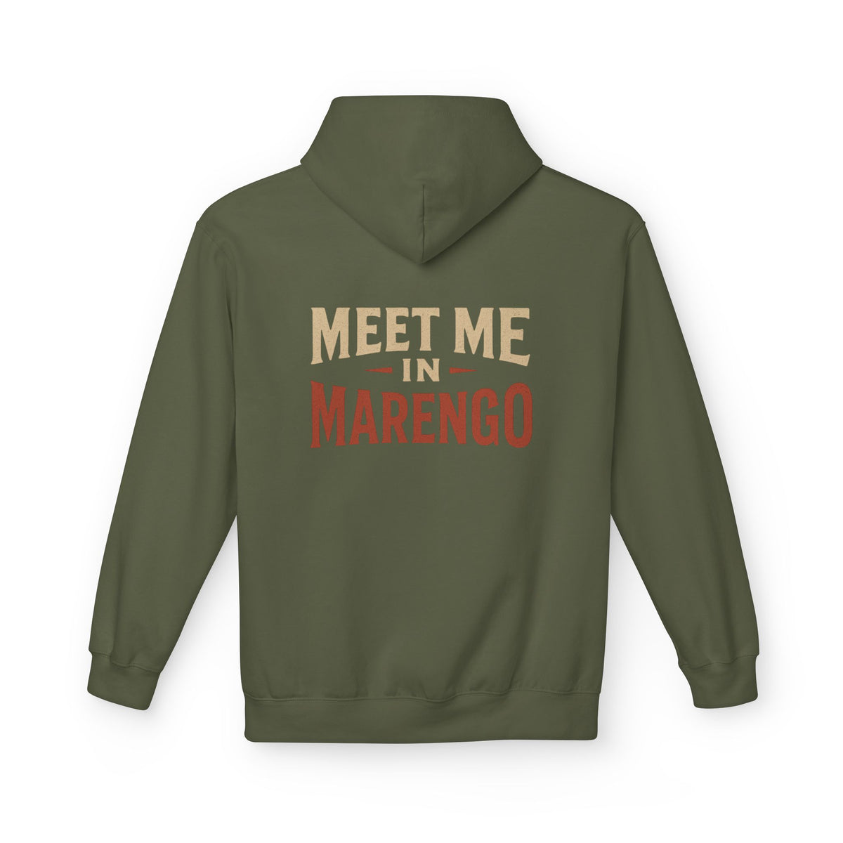Hoodie- Unisex Softstyle Fleece - Beige and Rust Meet Me In Marengo Logo