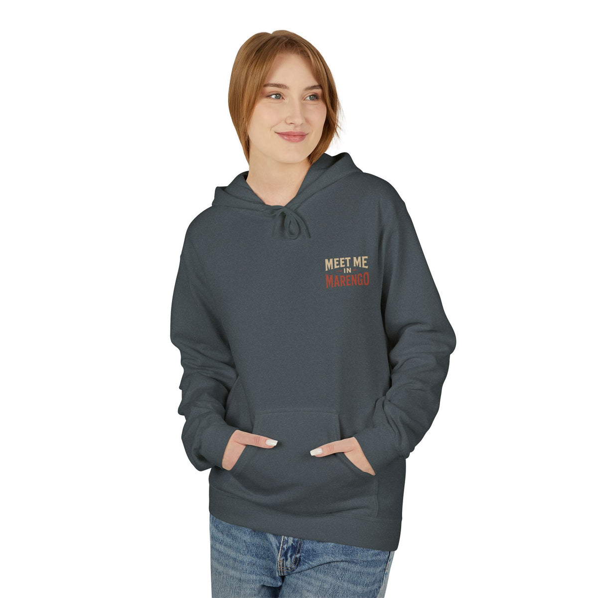 Hoodie- Unisex Softstyle Fleece - Beige and Rust Meet Me In Marengo Logo