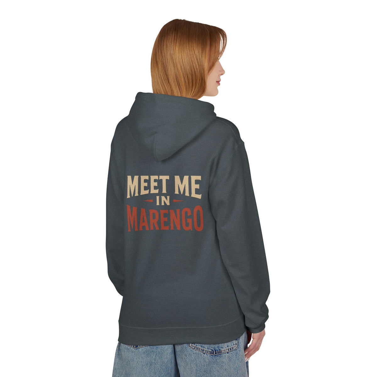Hoodie- Unisex Softstyle Fleece - Beige and Rust Meet Me In Marengo Logo