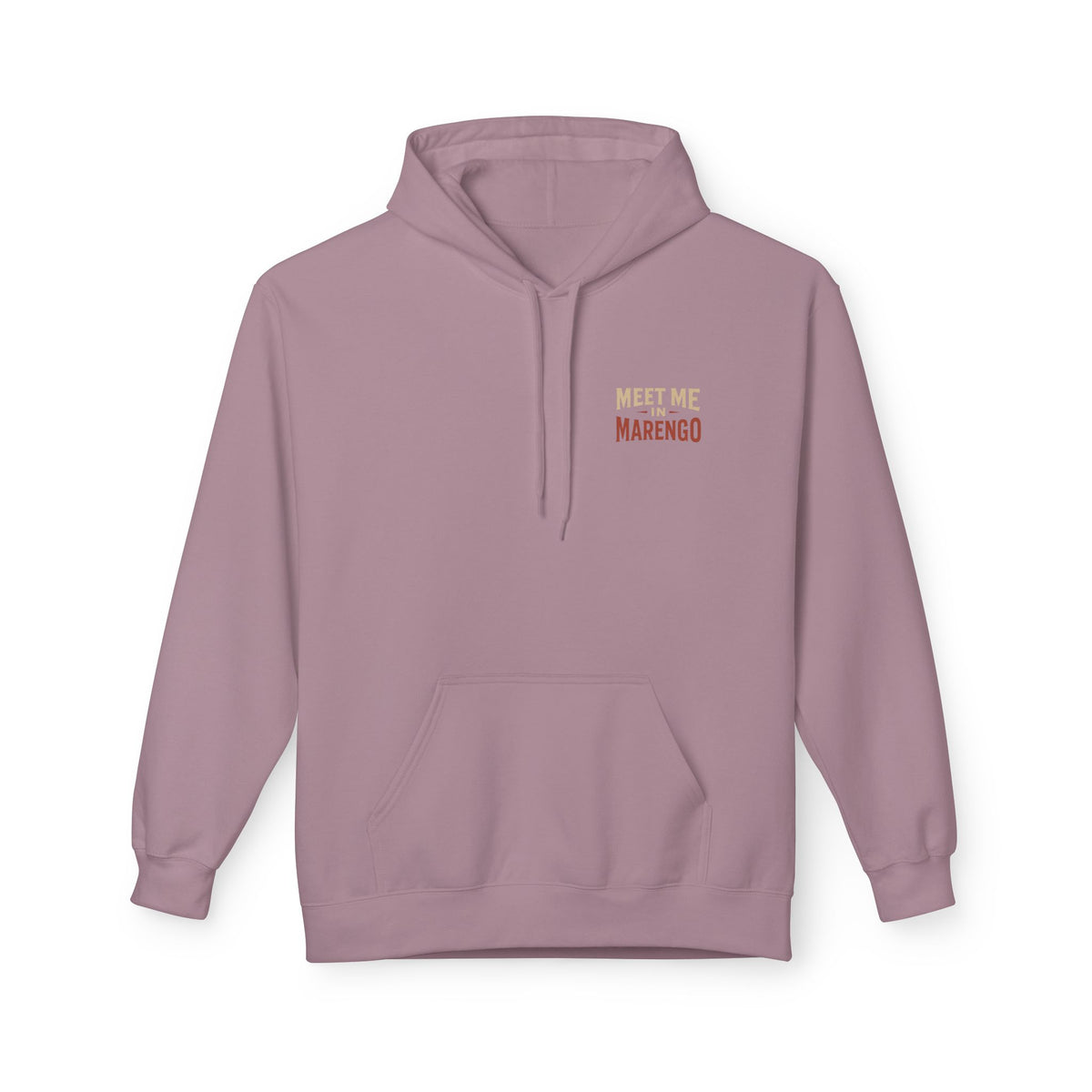 Hoodie- Unisex Softstyle Fleece - Beige and Rust Meet Me In Marengo Logo