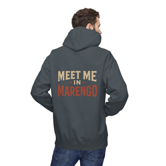 Hoodie- Unisex Softstyle Fleece - Beige and Rust Meet Me In Marengo Logo