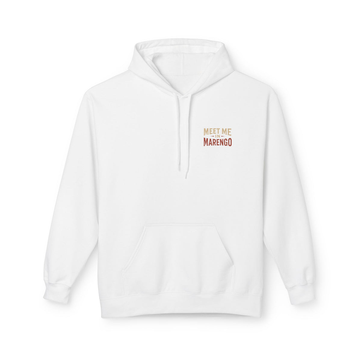 Hoodie- Unisex Softstyle Fleece - Beige and Rust Meet Me In Marengo Logo