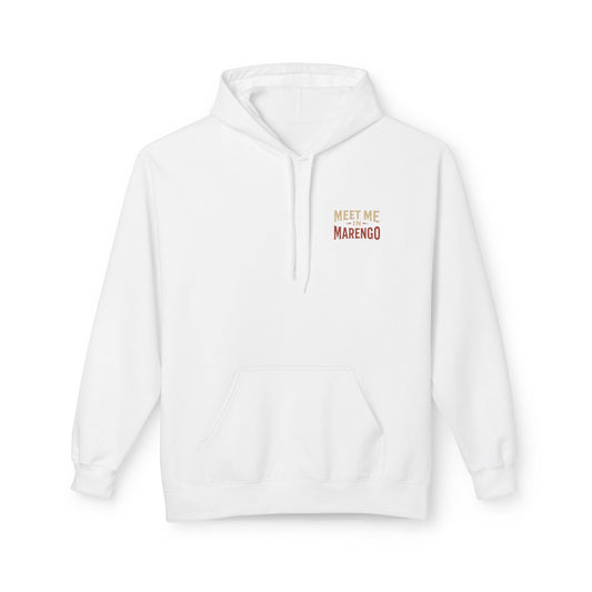 Hoodie- Unisex Softstyle Fleece - Beige and Rust Meet Me In Marengo Logo